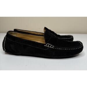 Cole Haan Grand Laser Driver Penny Loafer Womens 9.5B Black Suede Leather Shoe